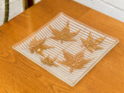 Large Vintage Fred Press Gold Leaf Glass Plate Dish