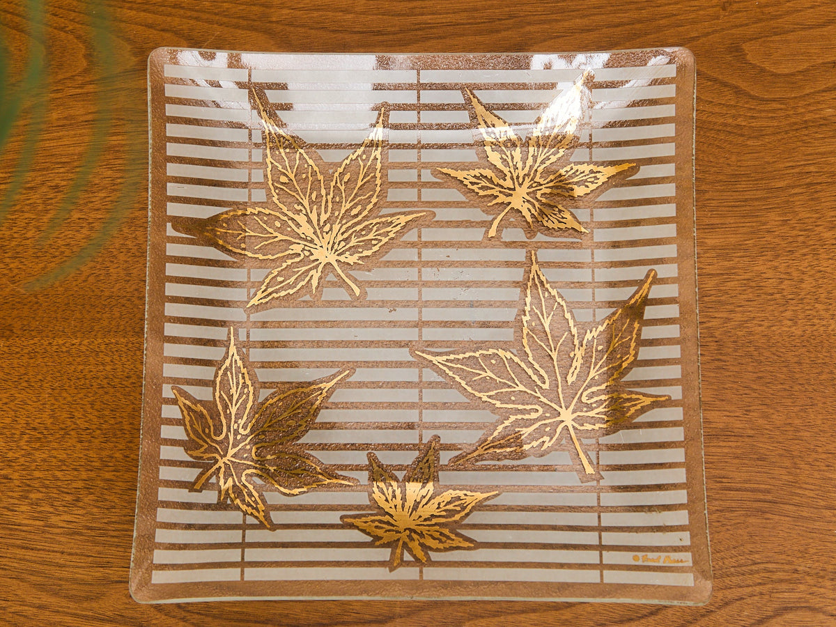 Large Vintage Fred Press Gold Leaf Glass Plate Dish