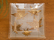 Large Vintage Fred Press Gold Leaf Glass Plate Dish