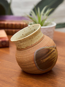 Hand-Thrown Studio Pottery Vase with Earthy Glaze and Speckled Rim