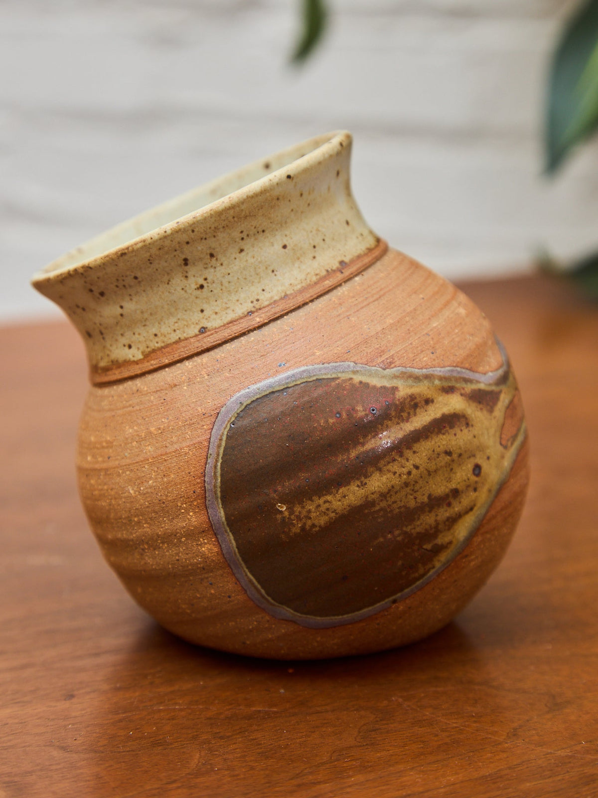 Hand-Thrown Studio Pottery Vase with Earthy Glaze and Speckled Rim