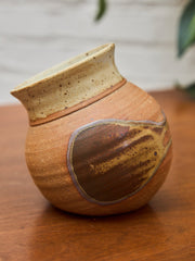 Hand-Thrown Studio Pottery Vase with Earthy Glaze and Speckled Rim