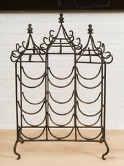 Antique Ornate Wrought Iron Pagoda-Style Wine Rack