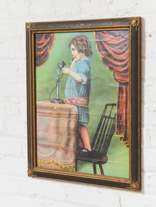 Antique Lithograph Girl on Phone