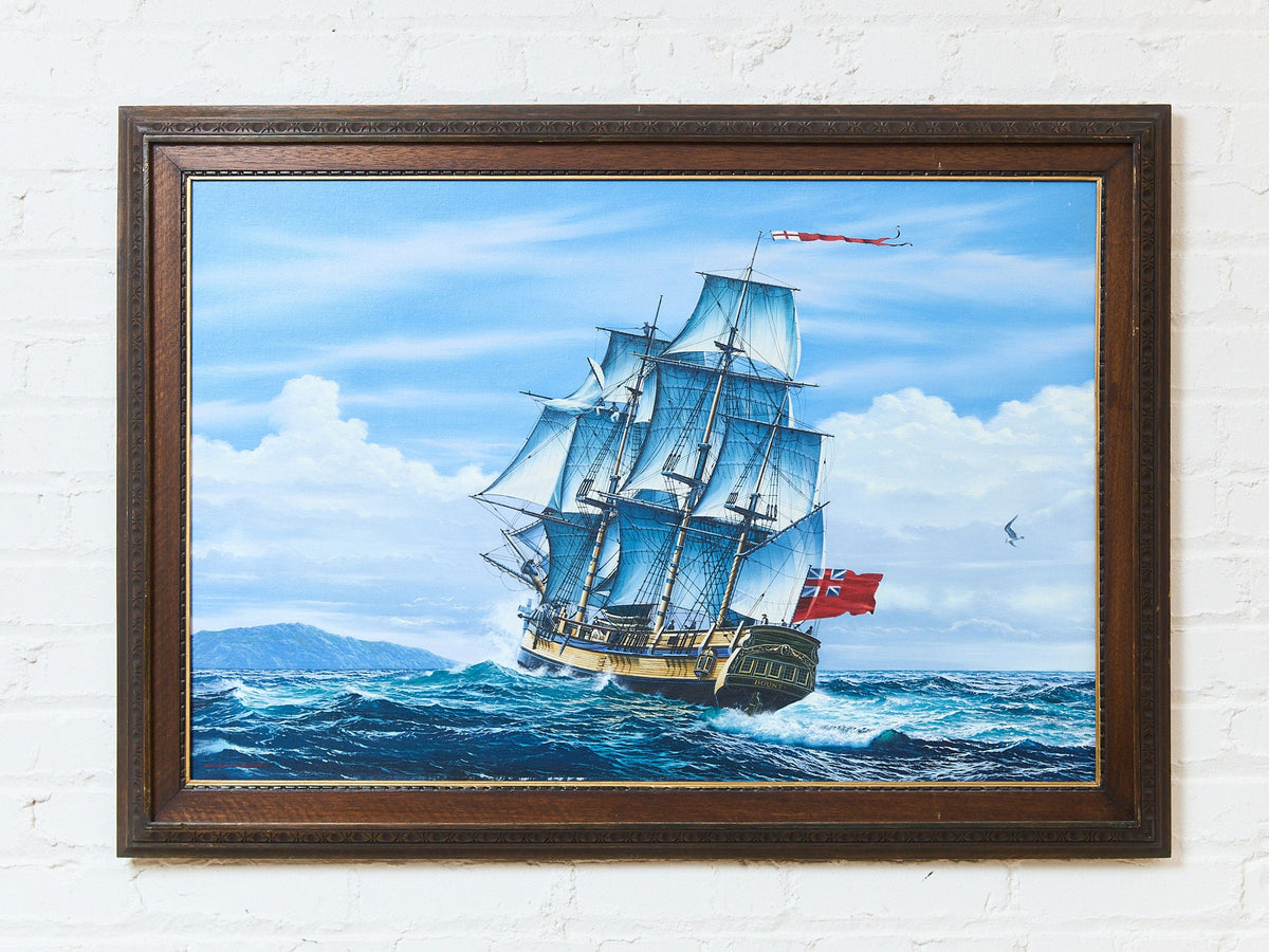 Vintage Tall Ship Sailing Oil Painting Nautical Maritime Seascape Framed Signed