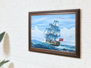 Vintage Tall Ship Sailing Oil Painting Nautical Maritime Seascape Framed Signed