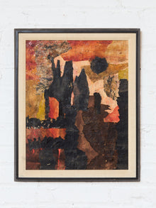 Black and Orange Mixed Media Expressionist Abstract by Shirley Bleviss