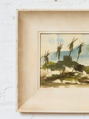 Waikiki Bay Landscape gouache Painting Signed #1