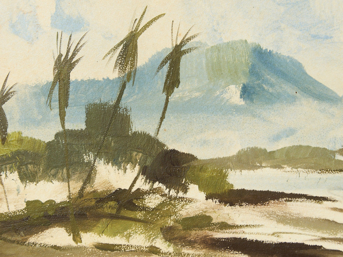 Waikiki Bay Landscape gouache Painting Signed #1