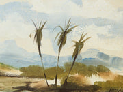 Waikiki Bay Landscape Guache Painting Signed #2