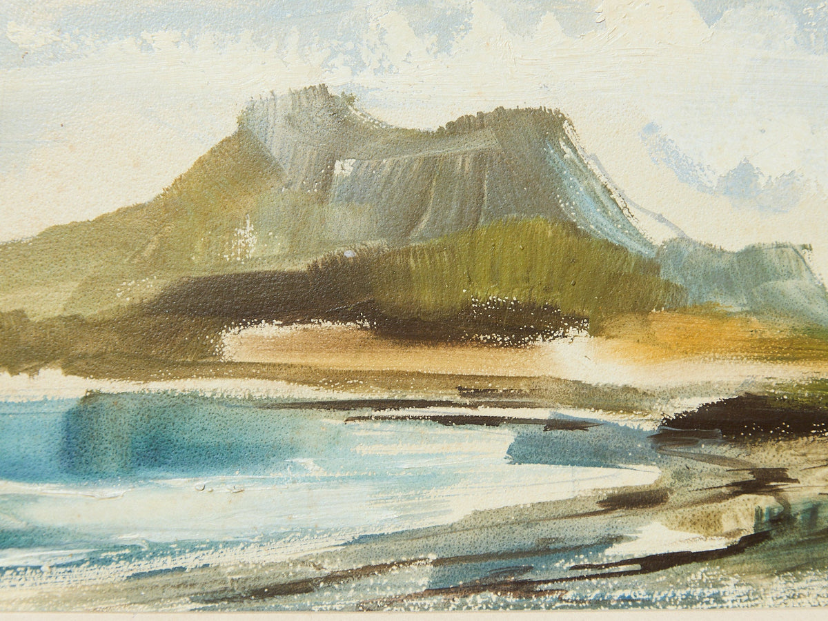 Waikiki Bay Landscape Guache Painting Signed #2