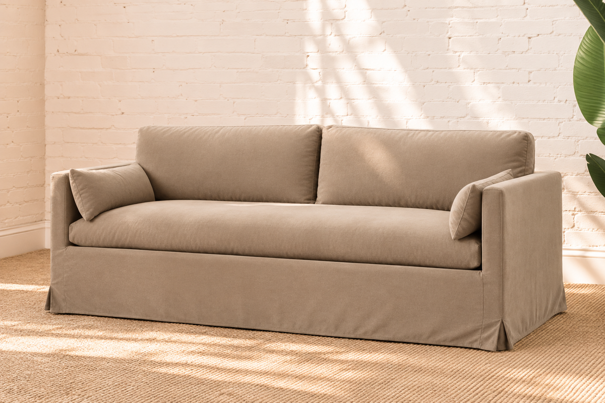 Liana Linen Fabric Sofa in Warm Taupe