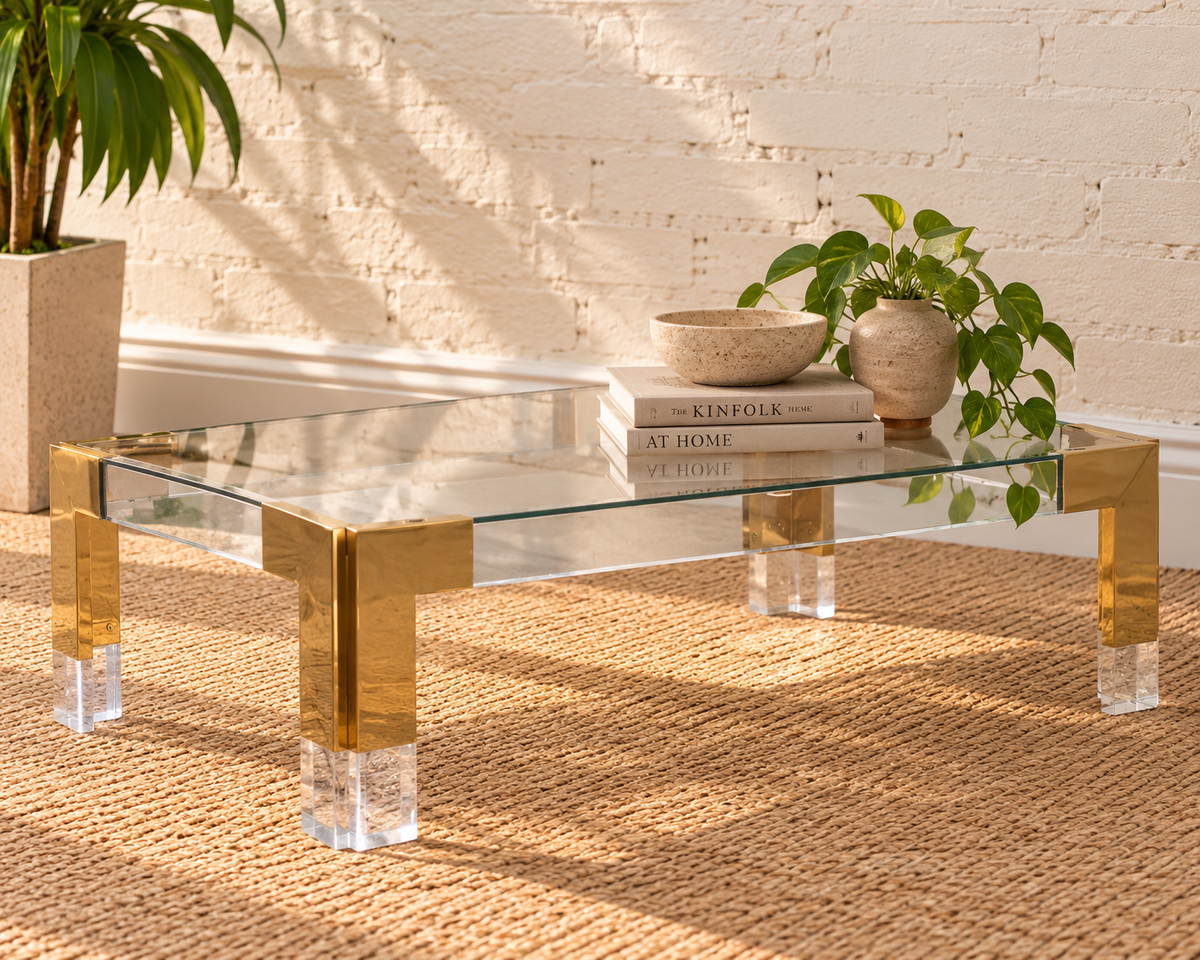 Cindy Rectangular Glass Coffee Table in Gold