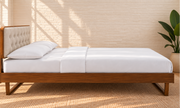 Colette Walnut Angular-Frame King Size Bed in Ivory Beige