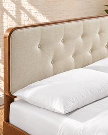 Colette Walnut Angular-Frame King Size Bed in Ivory Beige