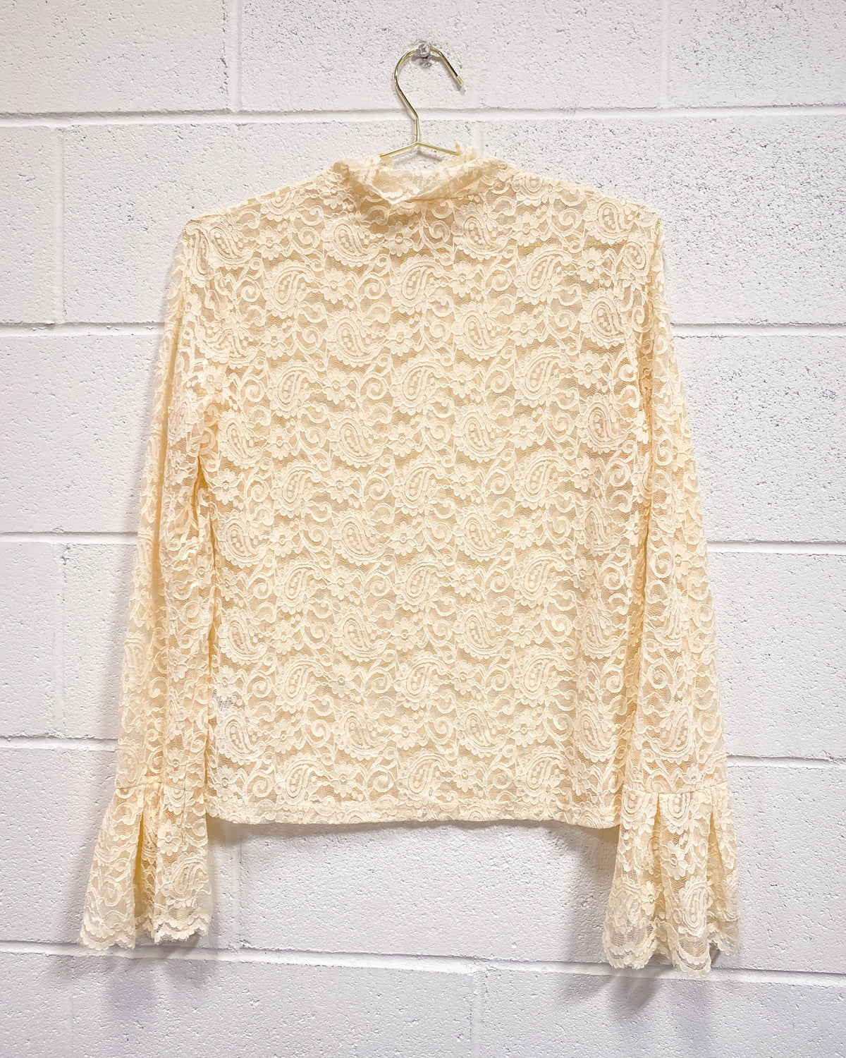 Mock Neck Lace Blouse with Bell Sleeves (XL)