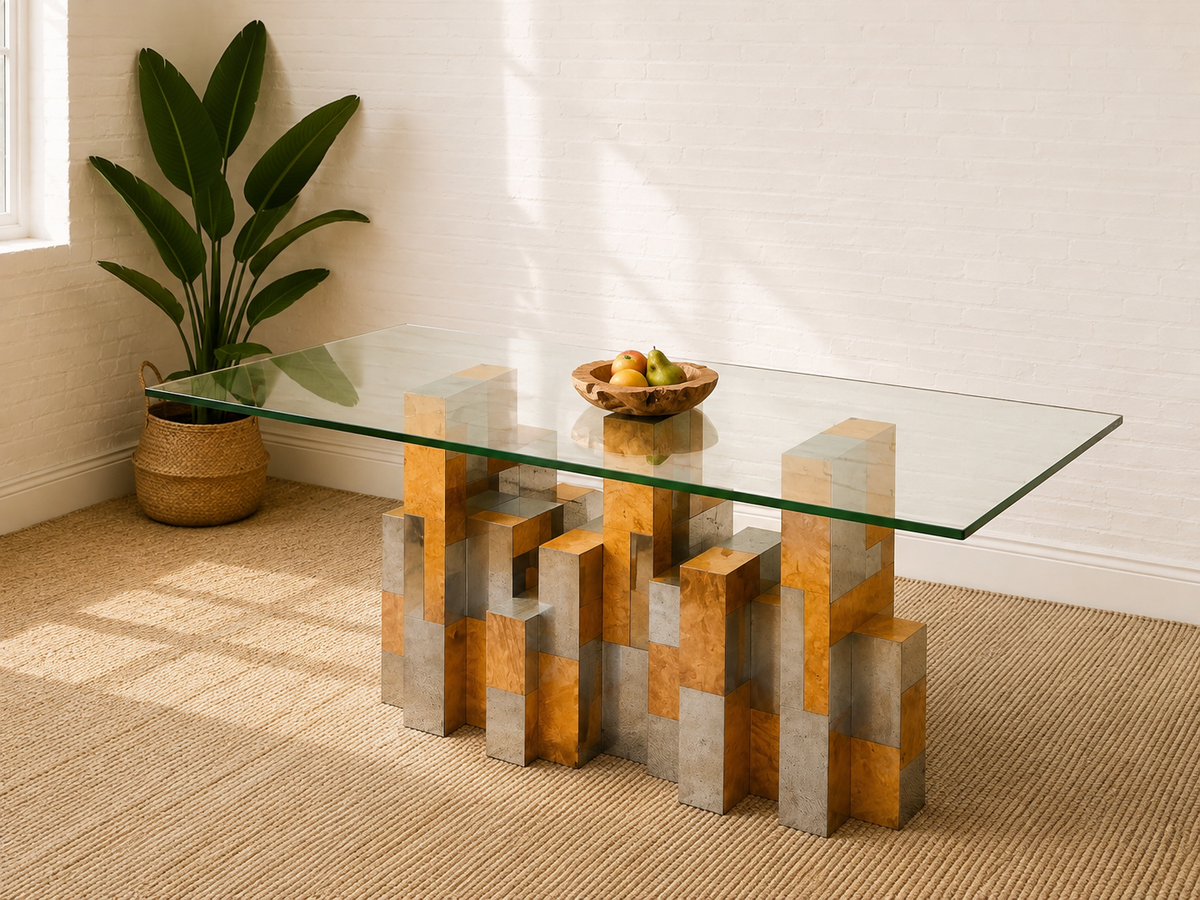 Rare Paul Evans Mid Century Cityscape Burlwood and Chrome Dining Table