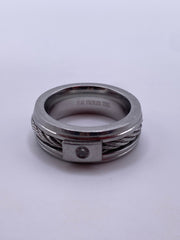 Men's Polished Stainless Steel Cable Crystal Band Ring