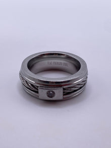 Men's Polished Stainless Steel Cable Crystal Band Ring