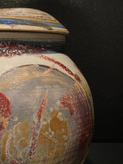Large Porcelain Red Oxide and Gray Blue Ginger Jar
