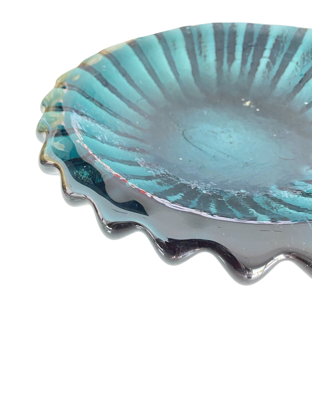 Heavy Dark Turquoise Hand Blown Ruffled Catchall