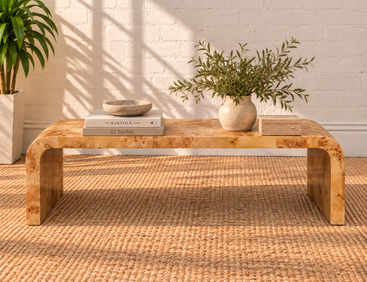 Danah Burl Wood Coffee Table in Mocha Latte