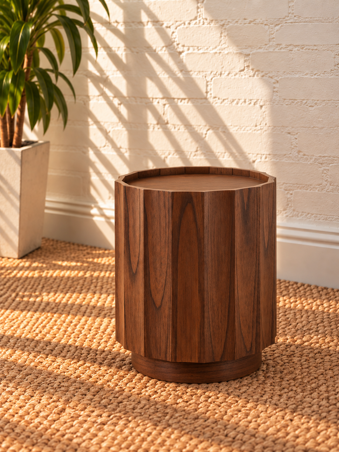 Darius Side Table with Storage in Natural Brown