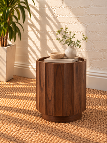 Darius Side Table with Storage in Natural Brown
