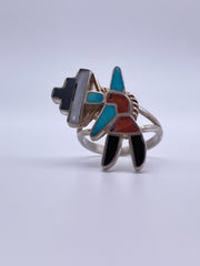 Zuni Sterling Ring with Turquoise Coral and Onyx