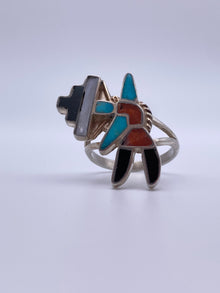 Zuni Sterling Ring with Turquoise Coral and Onyx