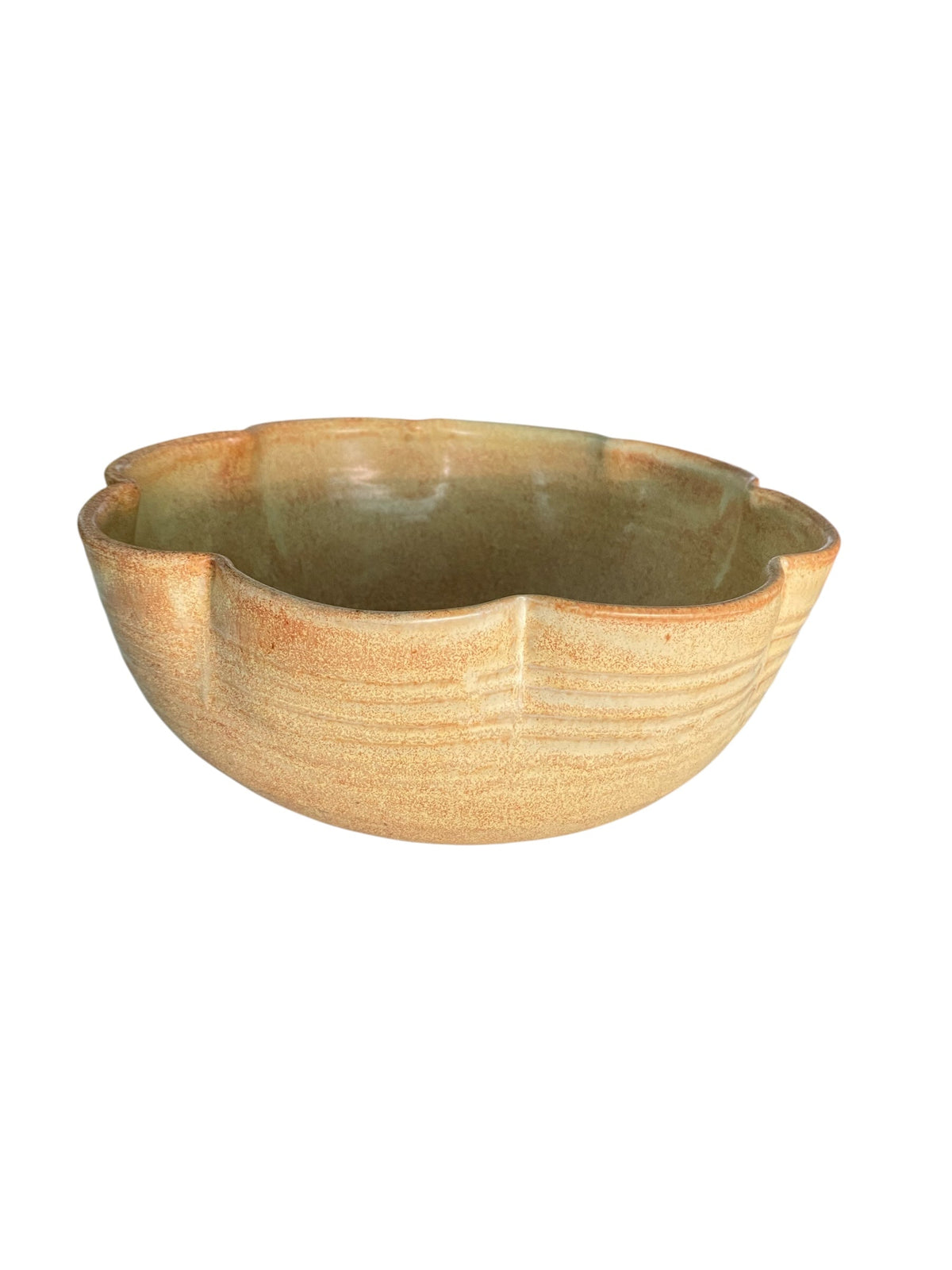 Large Scalloped Yellow Oxide Pottery Bowl