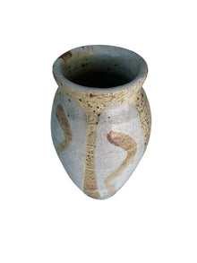 Mid Century Handmade Cream White and Cinnamon Brown Studio Pottery Vase
