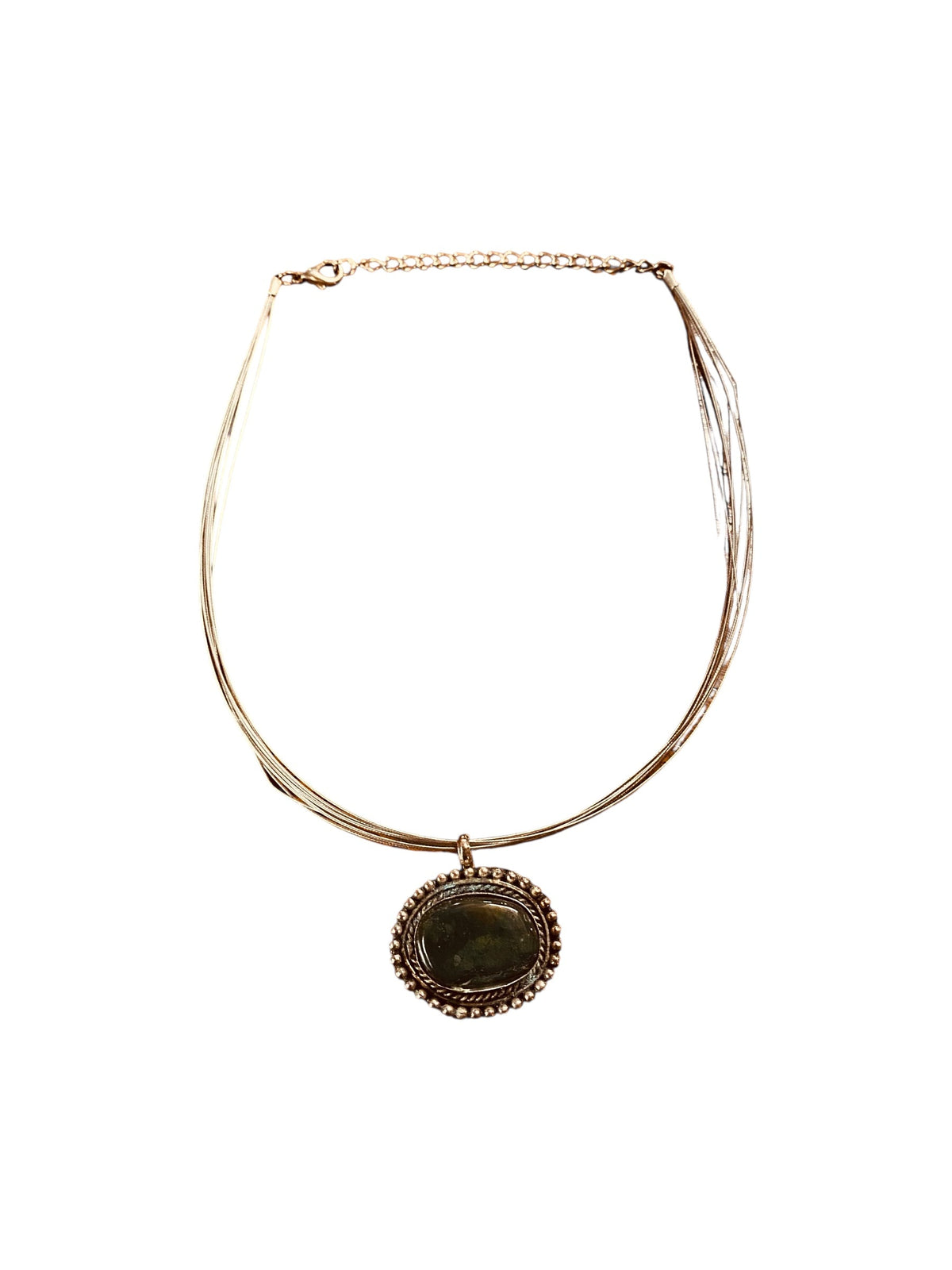 Silver Necklace with Semi Precious Green Stone