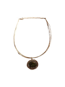 Silver Necklace with Semi Precious Green Stone