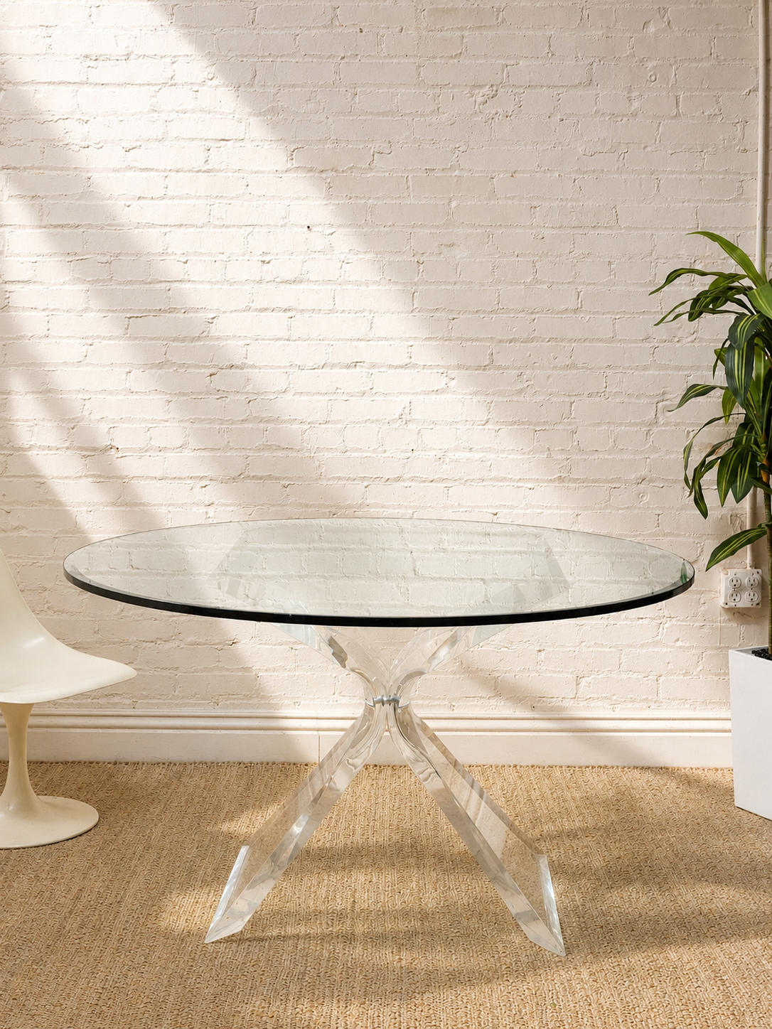 Vintage Lucite Sculptural Dining Table with Glass Top
