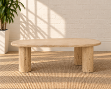 Eisley Triple Pedestal Travertine Coffee Table
