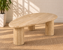 Eisley Triple Pedestal Travertine Coffee Table