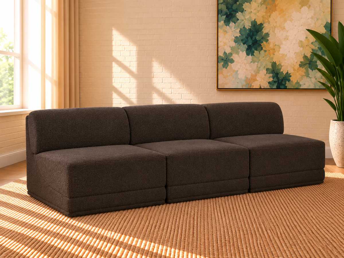 Elton 3-Piece Armless Sectional Sofa in Dark Brown