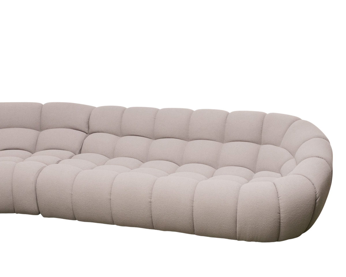 Grey Sculptural Channel-Tufted Curved Modular Sectional Sofa