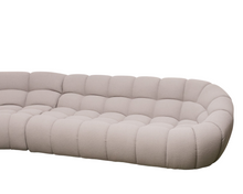 Grey Sculptural Channel-Tufted Curved Modular Sectional Sofa