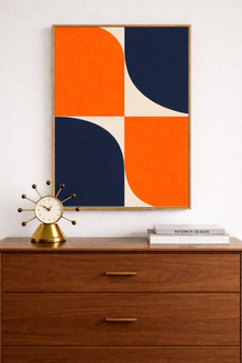 Quarter Turn Geometric Abstract Art in Orange Navy