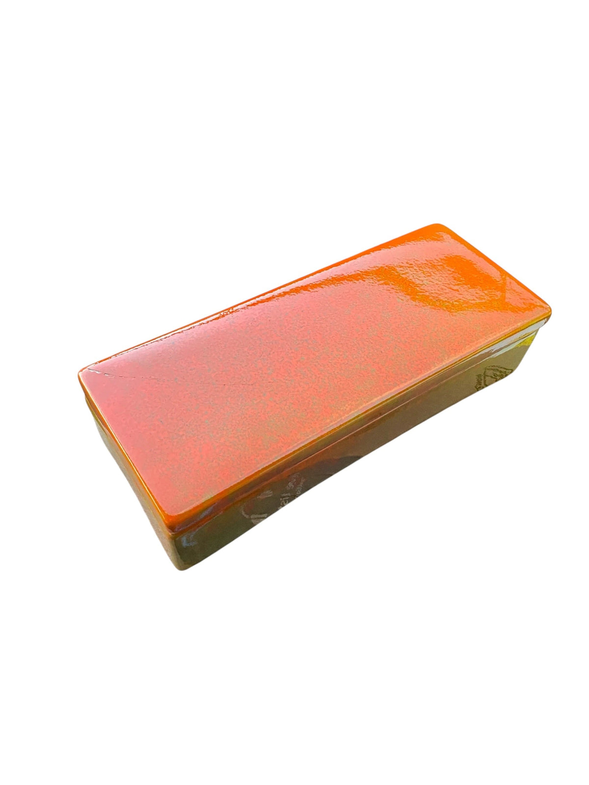 1960s  Sunset Orange and Seafoam Green Italian Ceramic Trinket Box