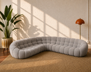 Grey Sculptural Channel-Tufted Curved Modular Sectional Sofa