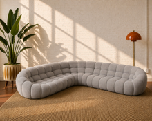 Grey Sculptural Channel-Tufted Curved Modular Sectional Sofa