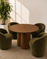 Stella Modern Round Oak Dining Table with Sculptural Triple Pedestal Base