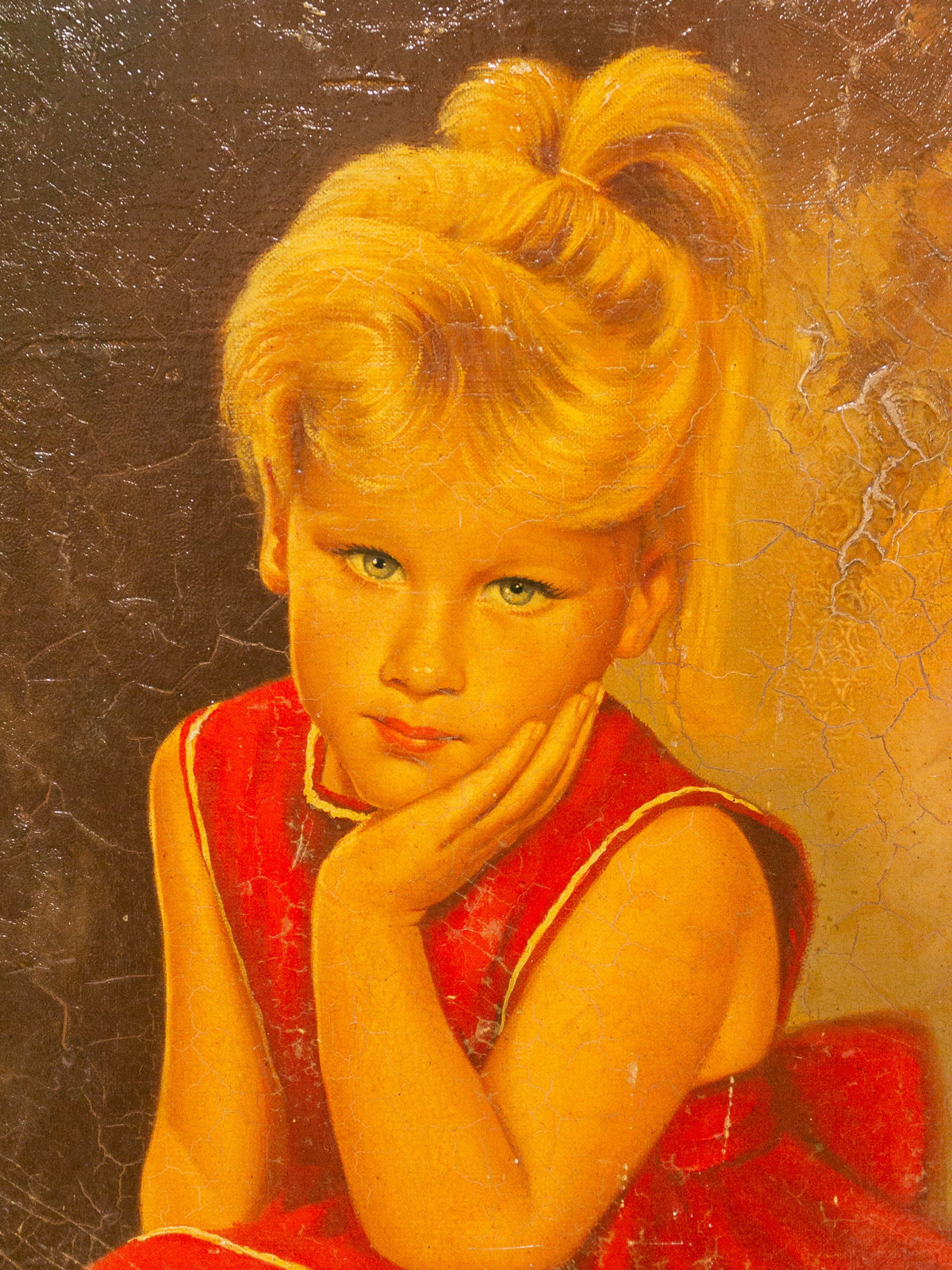 Little Girl in Red Dress Oil Painting