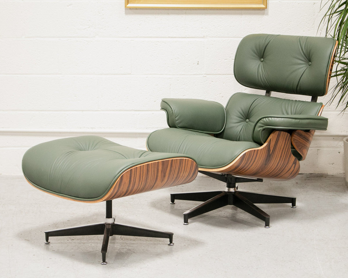 Sage Green Leather Iconic Chair and Ottoman