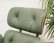 Sage Green Leather Iconic Chair and Ottoman