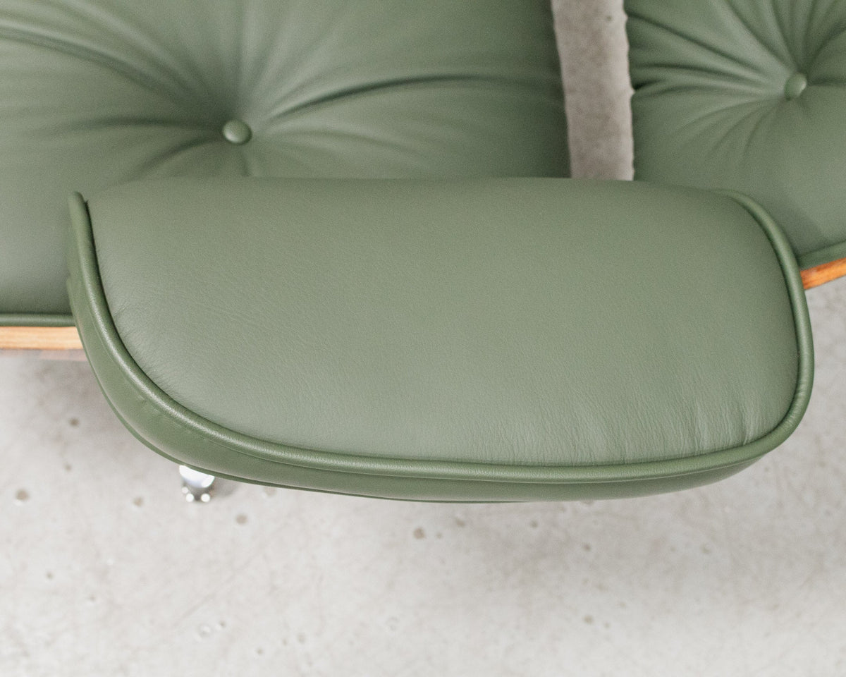 Sage Green Leather Iconic Chair and Ottoman