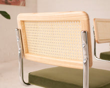Blonde Cantilevered Chair with Green Velvet Seat